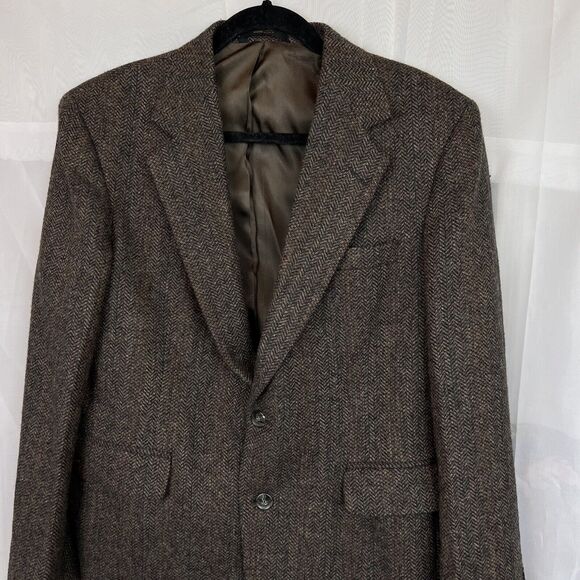 Haggar Imperial 100% wool Tweed Size 40s Blazer Menswear Two Button herringbone - Picture 2 of 13